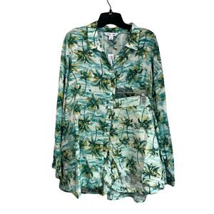 Old Navy Boyfriend Palm Print Linen Shirt & Shorts Set Women’s XL